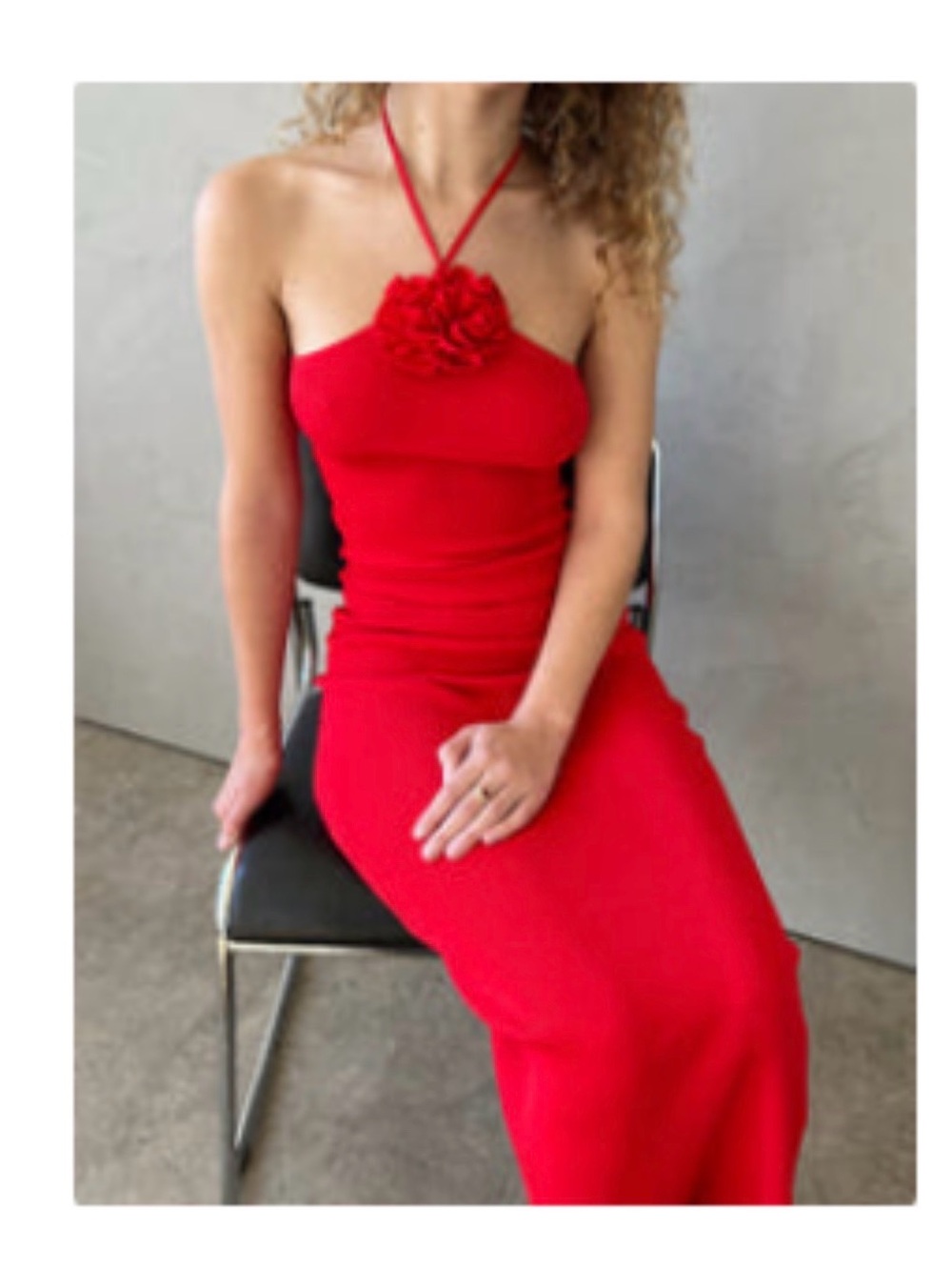 NWT Nia Coeur Knit Midi Dress with Rose Detail in color Cherry